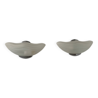 Paire d'appliques en chrome et verre sablé, Italie, 1970