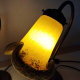 Pair of tulip swan neck bedside lamps in glass paste