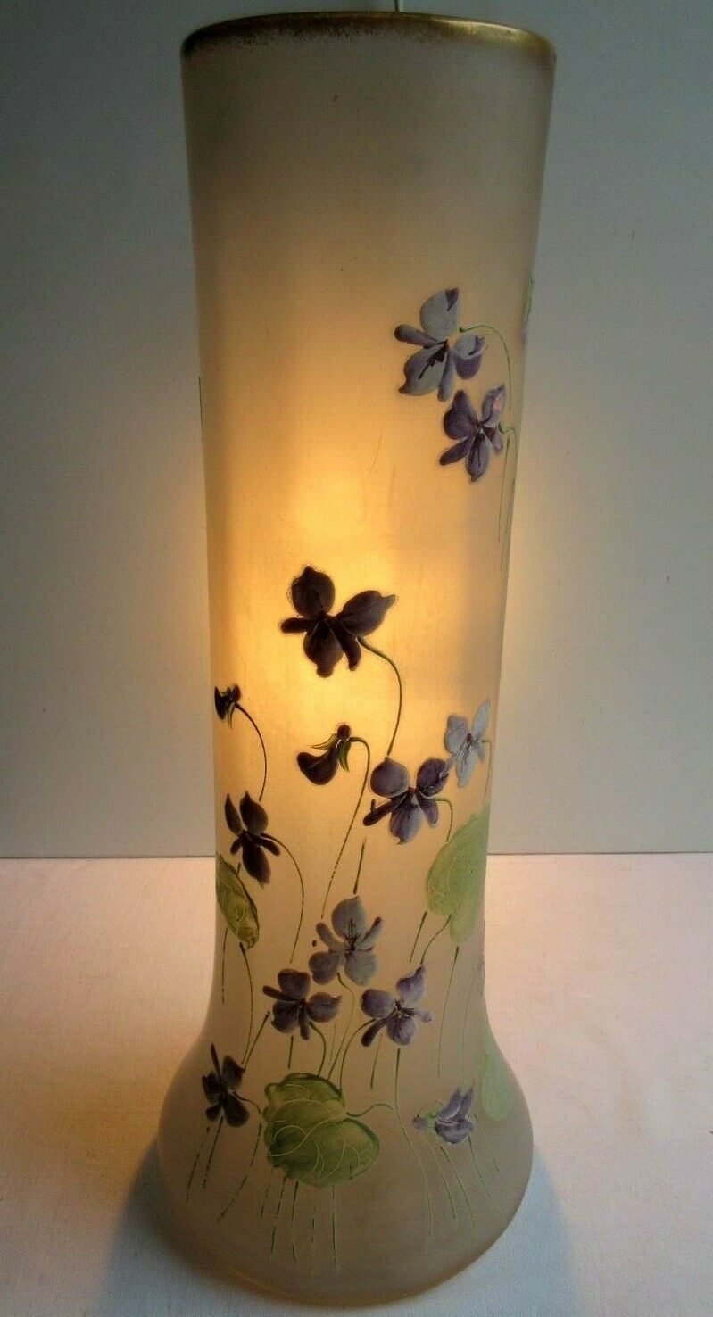Large vase art nouveau opaque glass emaille legras: violet seedlings