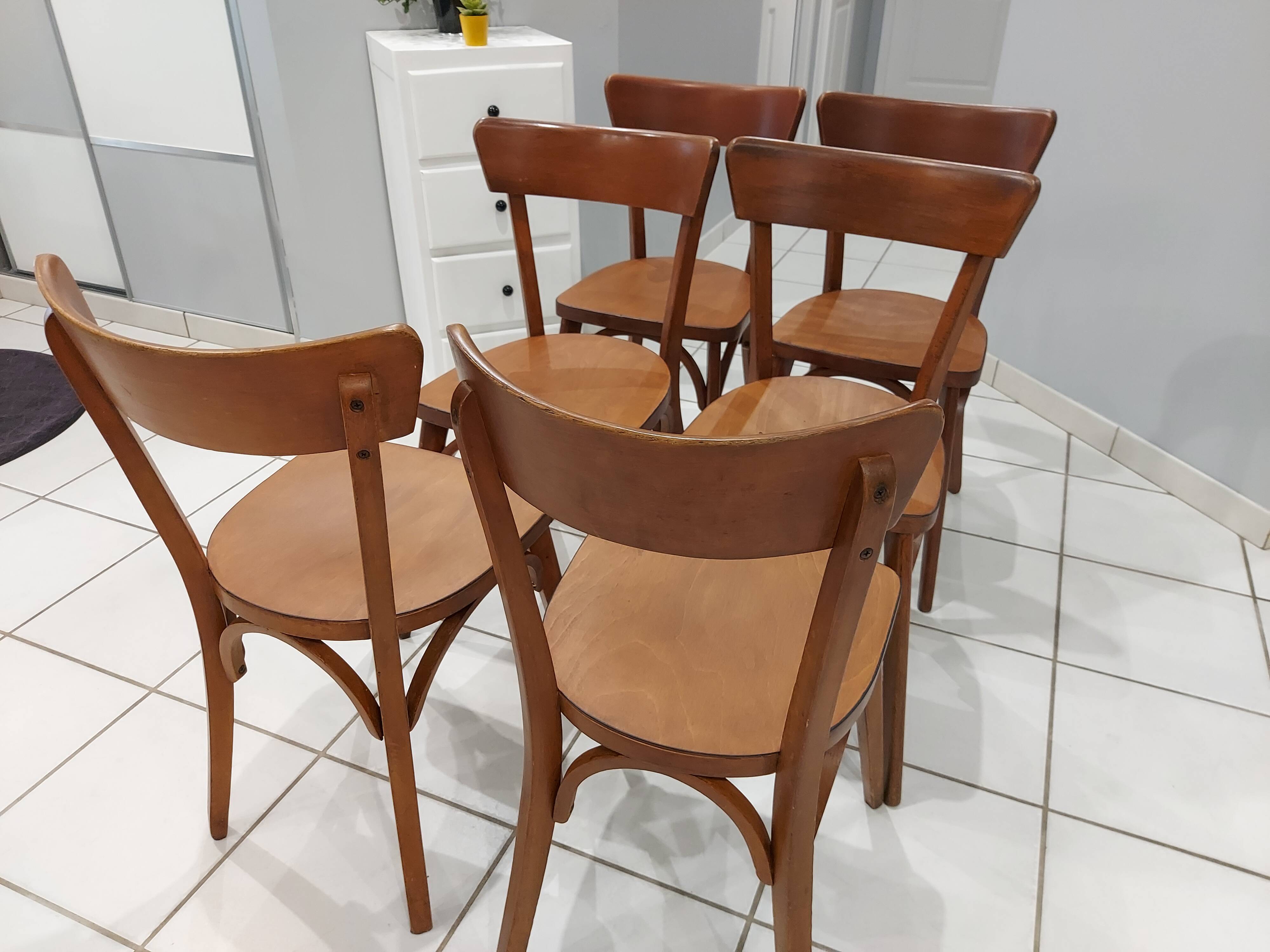 Suite de 6 chaises de Bistrot Baumann vintage 1960