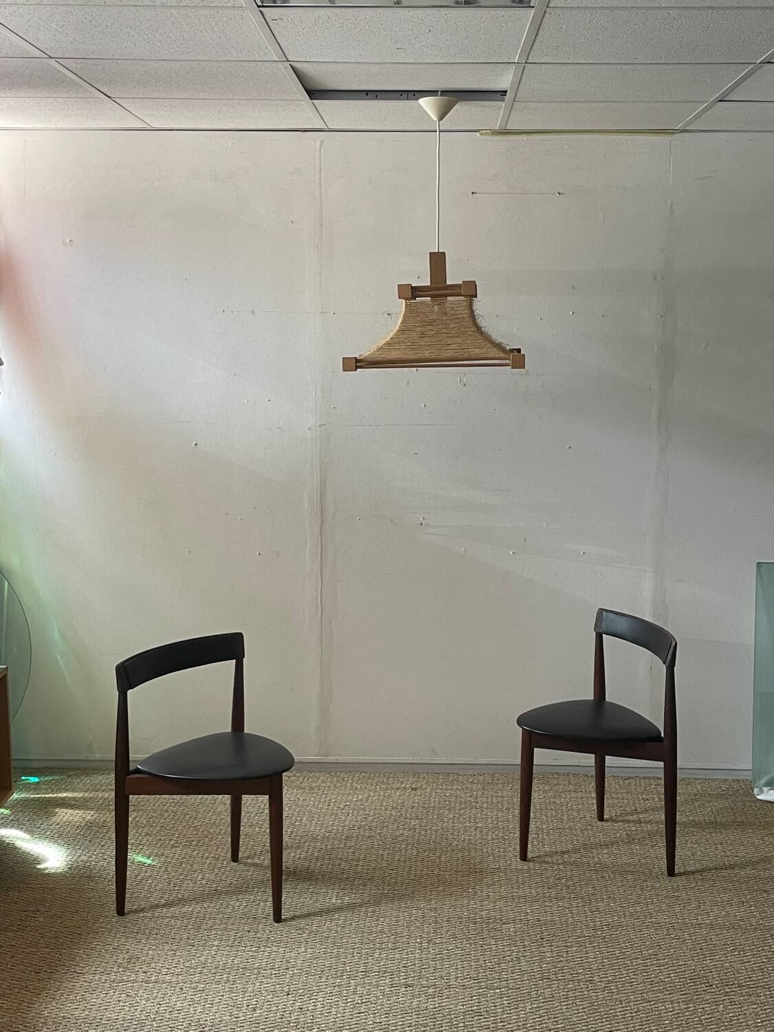 Vintage wooden and rope pendant light, 1960