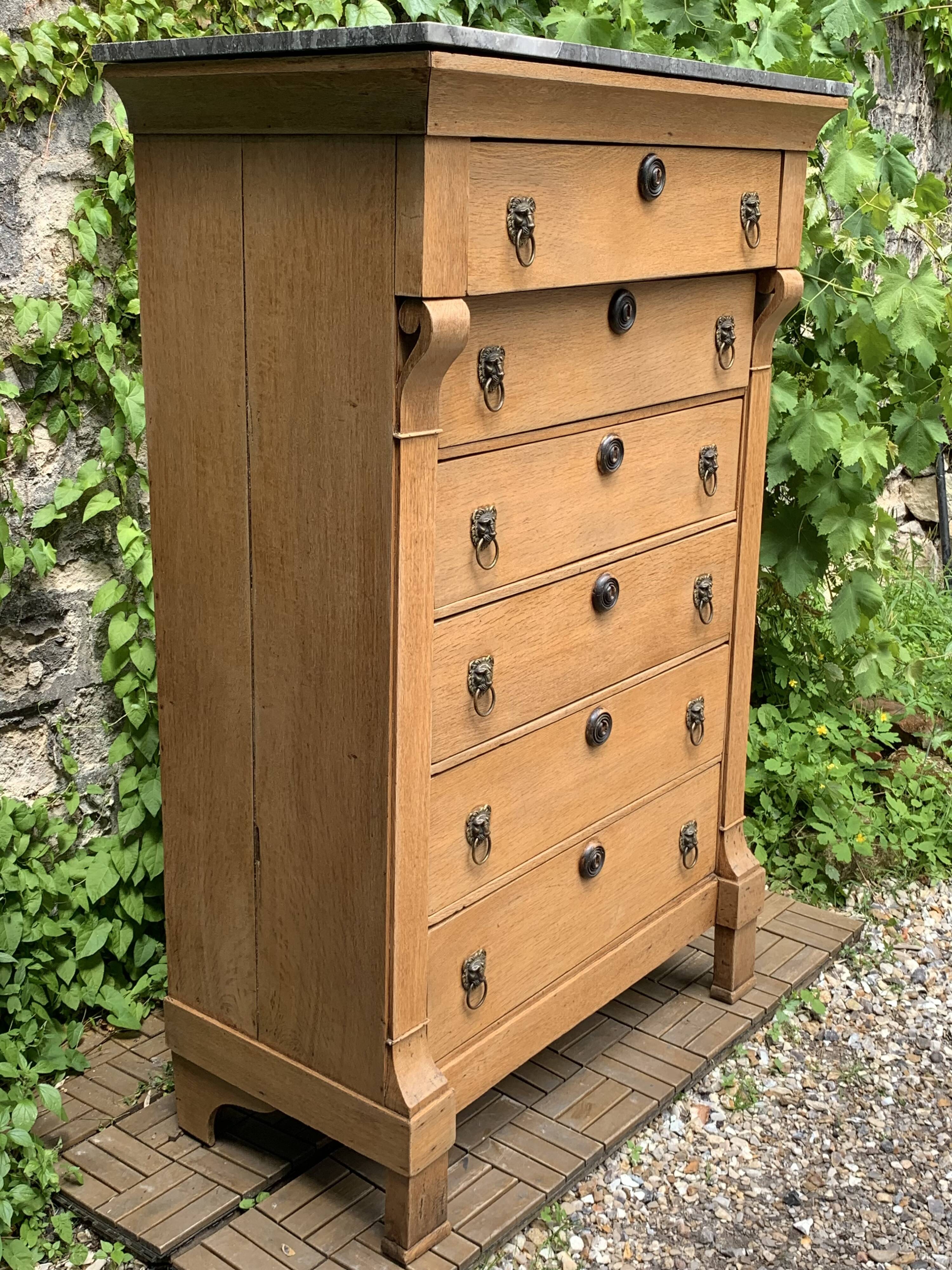 Empire high chest of drawers in solid raw oak
