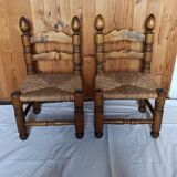 Pair of low bobbin turned wood chairs