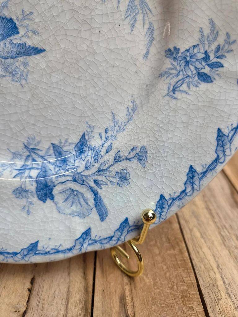 Assiette ancienne Gien Liserons – Décor oiseaux et fleurs bleu