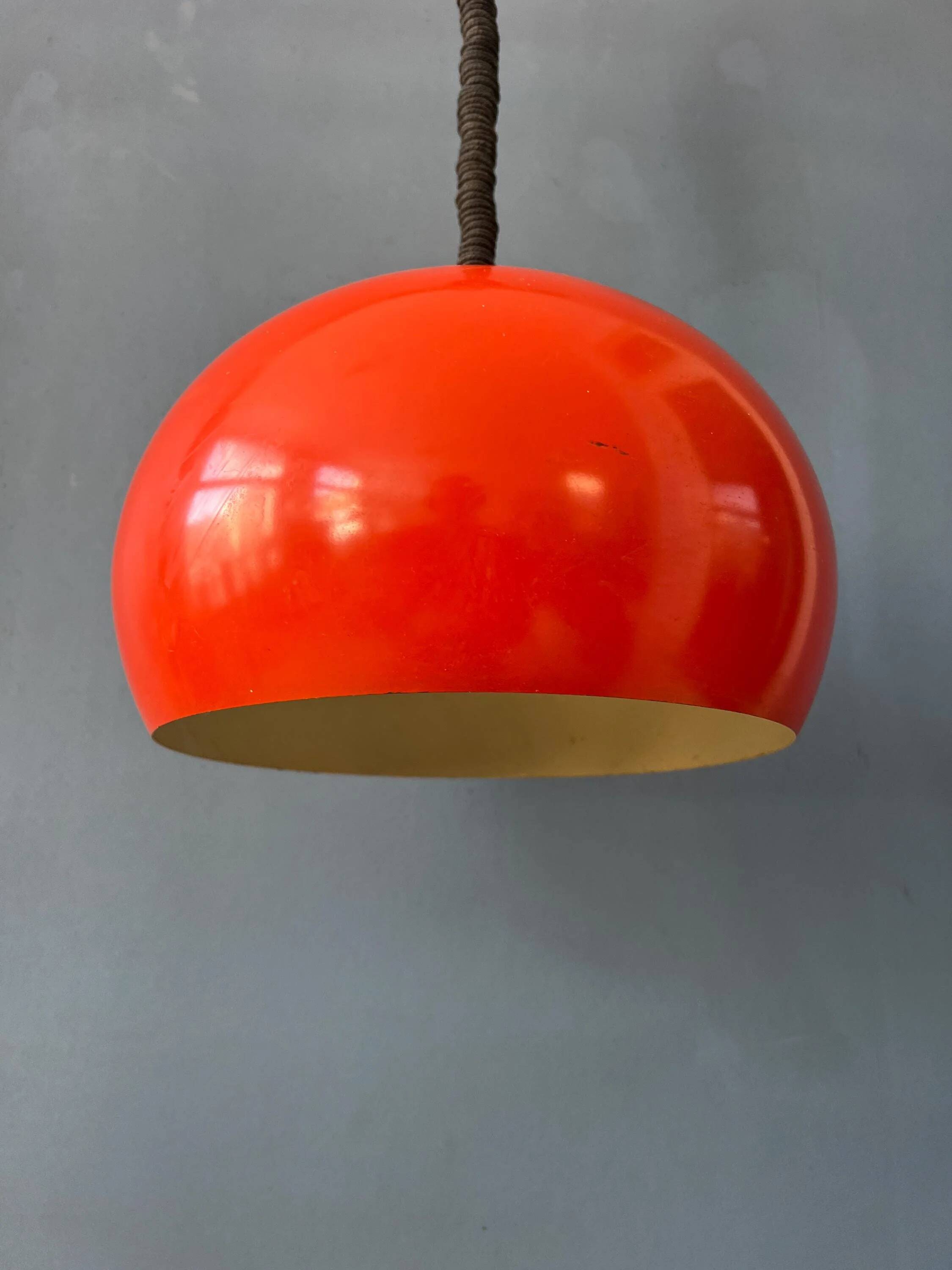 Large vintage red metal pendant light in Space Age style