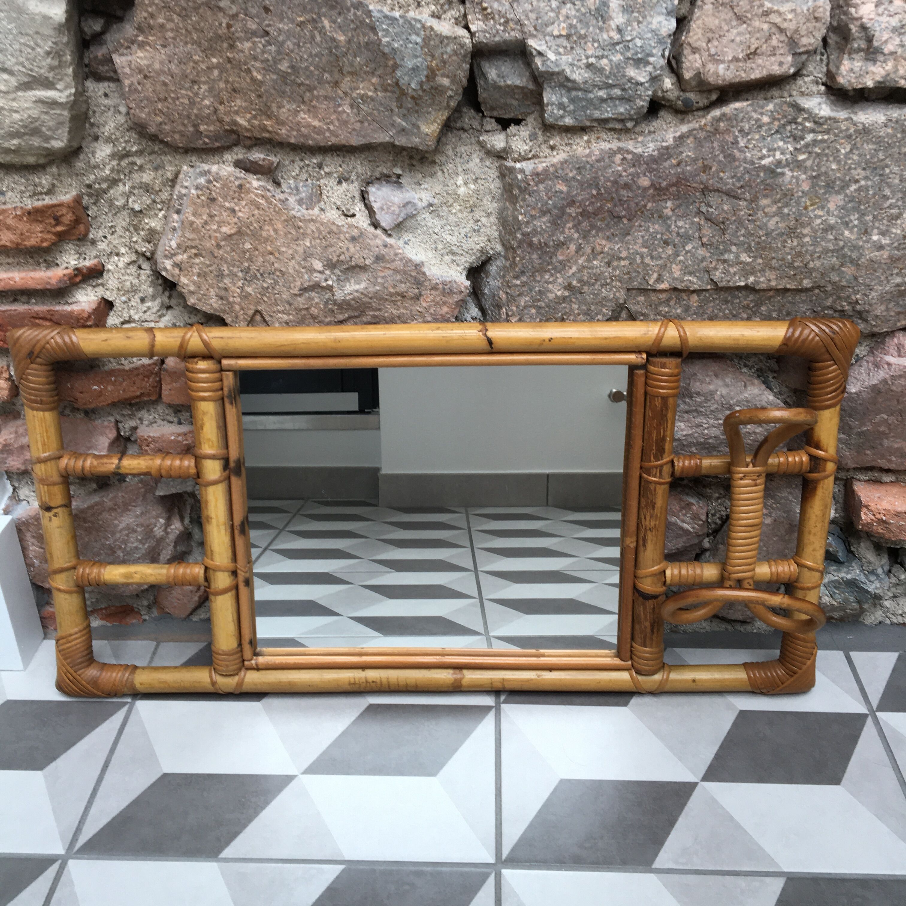Mirror with 60s rattan pater