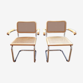 Paire de fauteuils avec accoudoirs Cesca B64 de Marcel Breuer