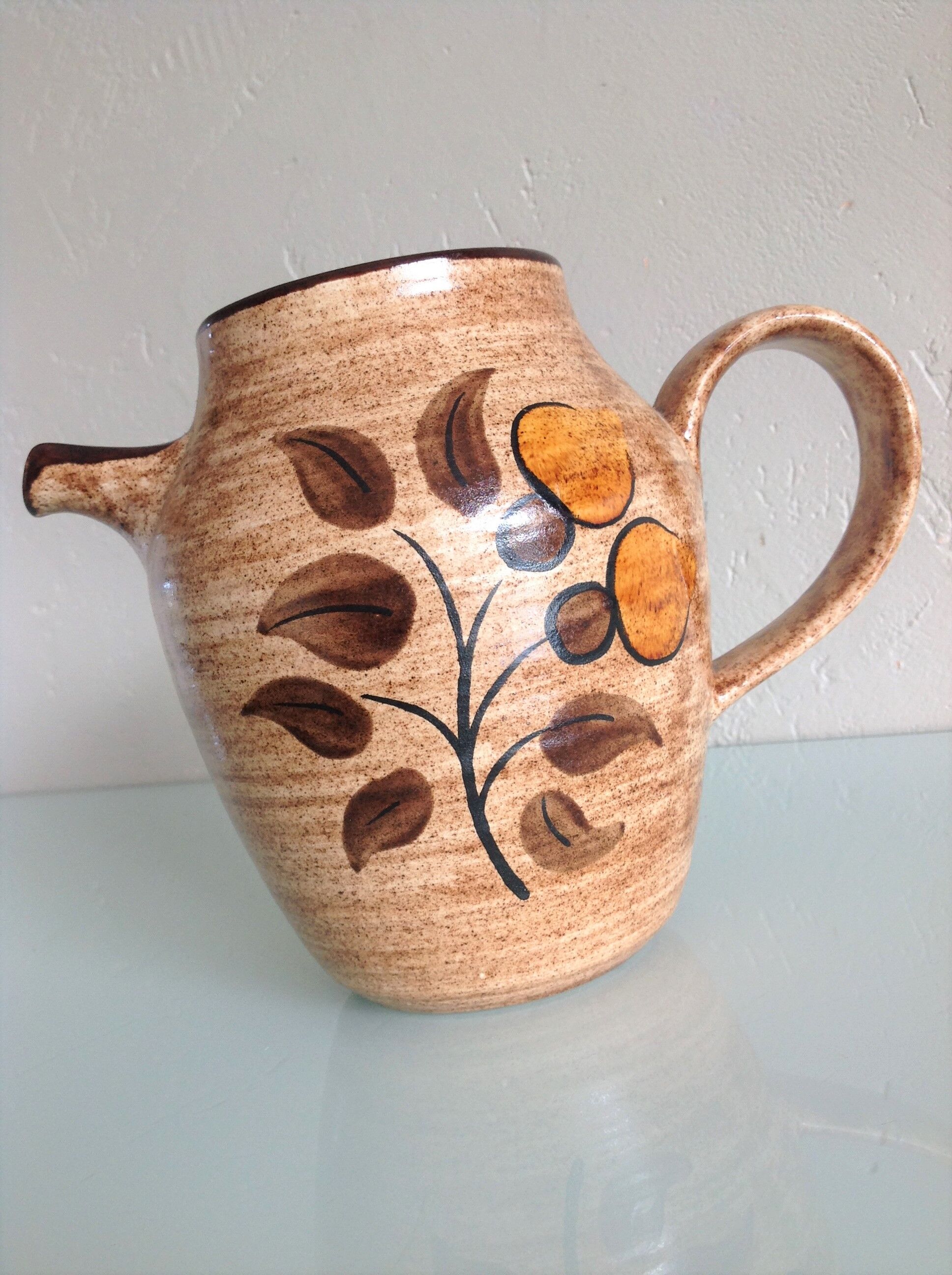Beige pitcher in glazed ceramic from Salins vintage 60s-70s