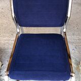 Pair of vintage chrome and blue microfibre armchairs circa 70