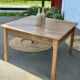 Large square antique farmhouse table in raw solid oak with 1 drawer.