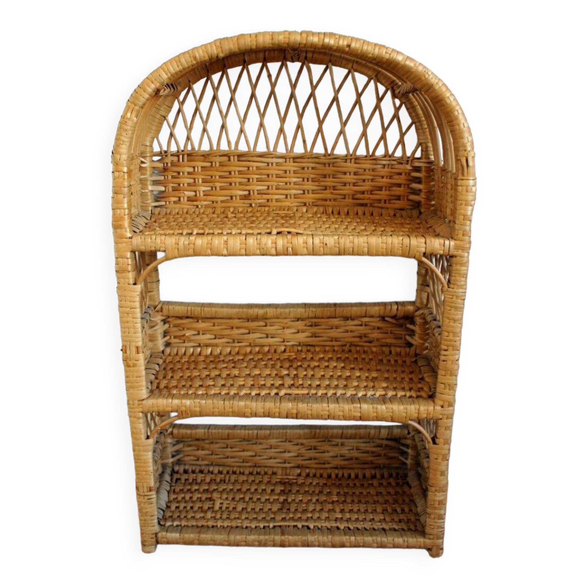 Small vintage rattan bookcase shelf