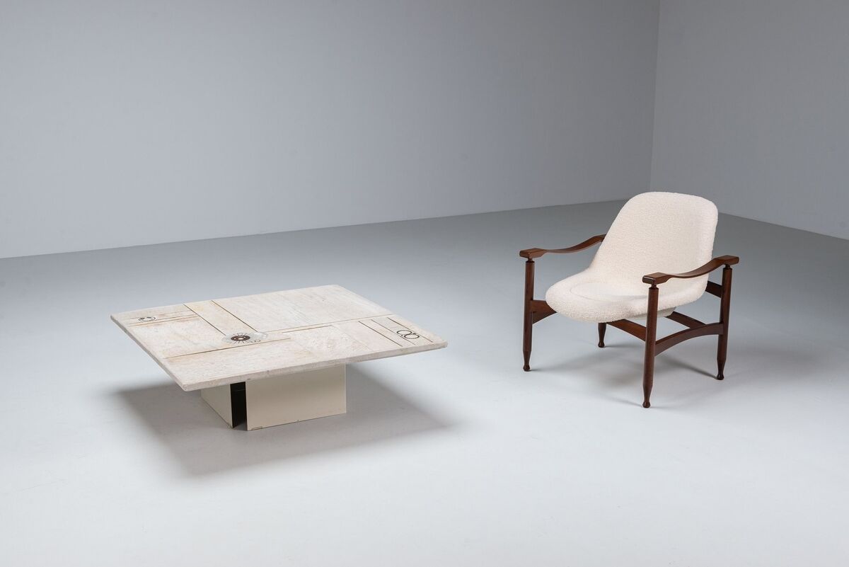 Brutalist white square coffee table artwork The Netherlands 1970