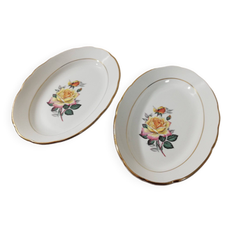 Gien lot vintage français 2 plats oval  gardanne decor roses fleurs shabby