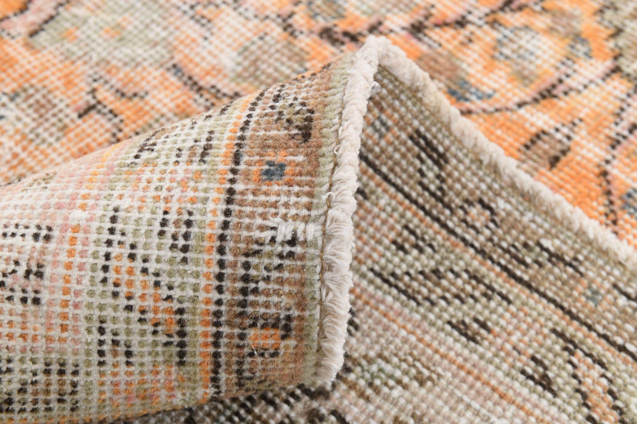 7x10 Pale Orange Floral Vintage Rug, 204x296Cm