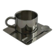 Stainless steel coffee cup set with saucer and spoon – Minimalist Nordic modern design