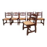 6 Guillerme and Chambron straw wood chairs