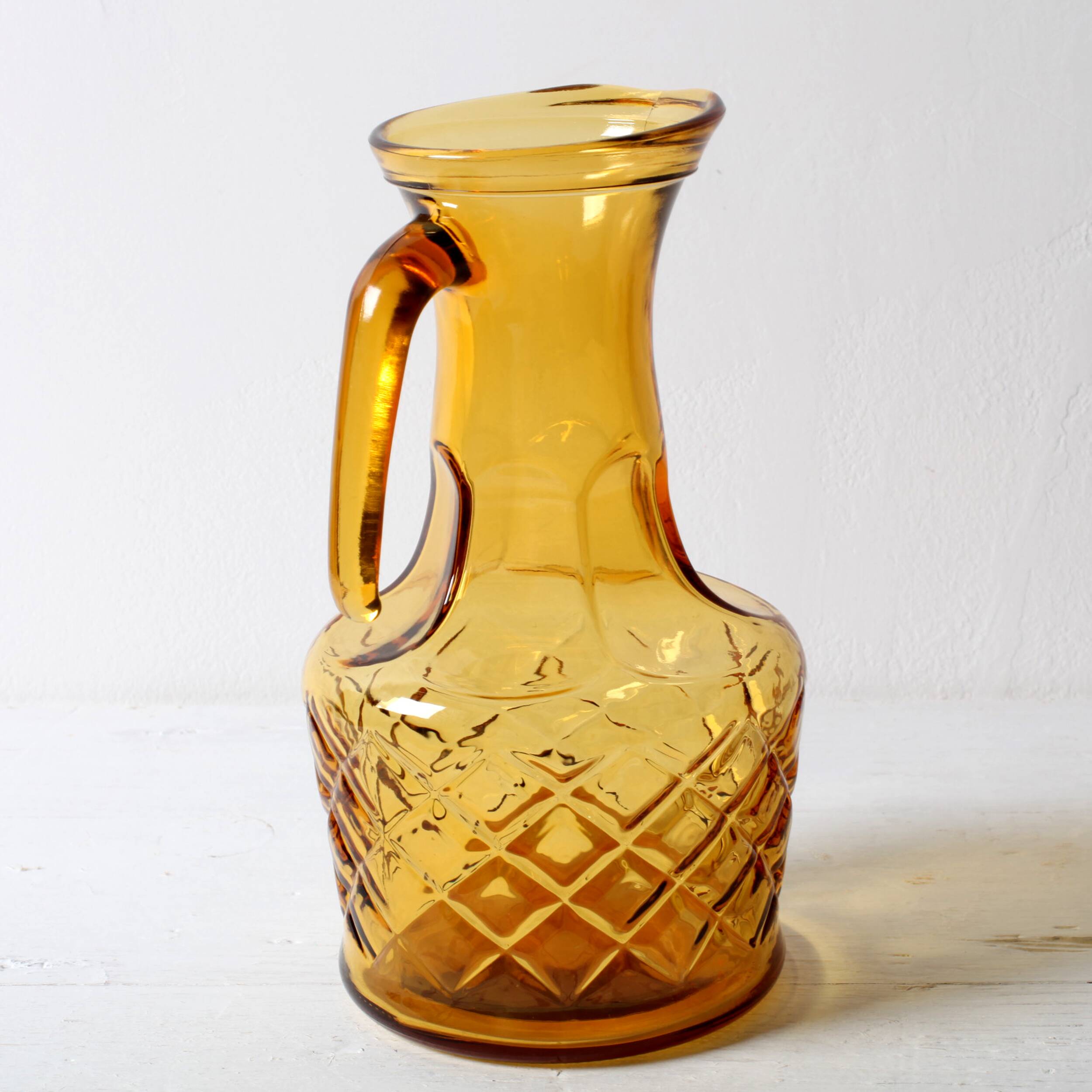 Vintage Designer Italian Amber Glass Carafe / Mid-century Jug / Bormioli