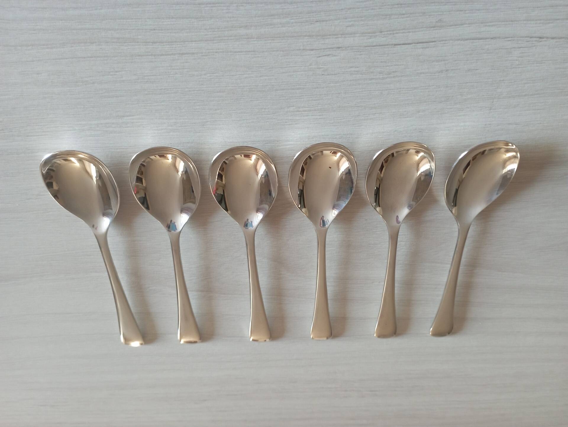 Set of 6 small silver metal spoons