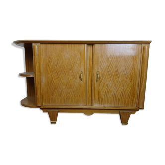 According to Jules Leleu: Rare corner sideboard in light wood, Art Deco period, circa 1930
