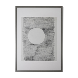 "quiet morning dawn" pencil drawing framed in light grey wood frame, with white all-rounder