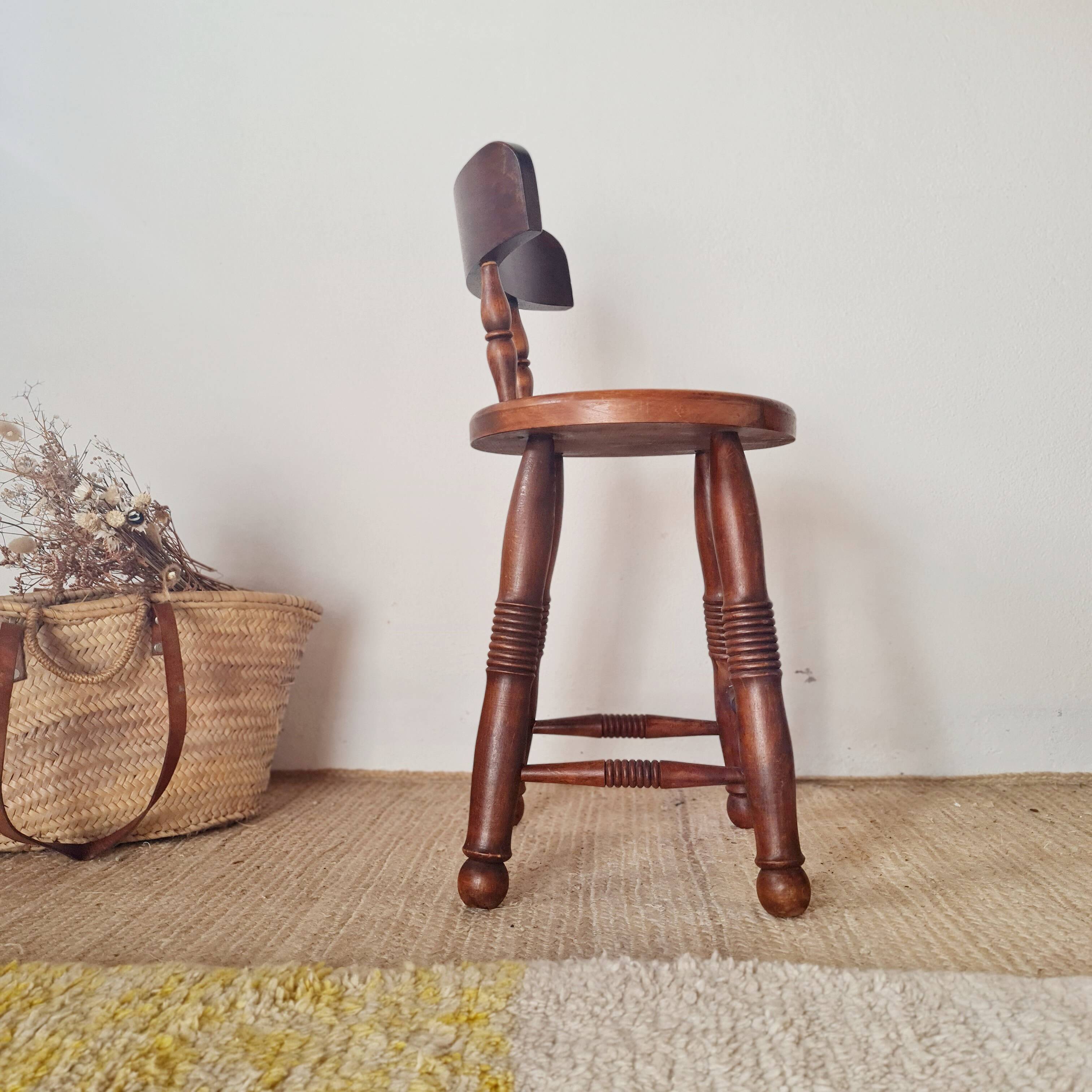 Antique wooden chair - oak - folk art - brutalist