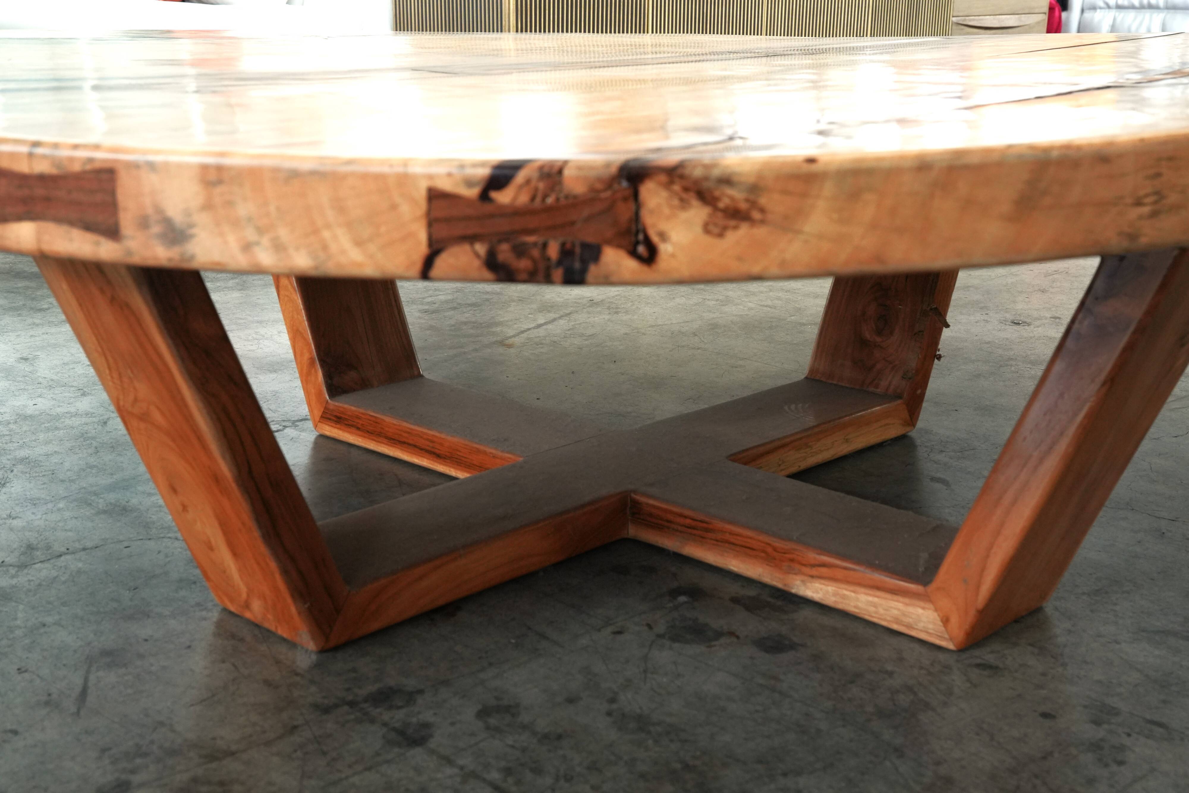 Monumental Artisan-Crafted Mixed Wood Round Coffee Table