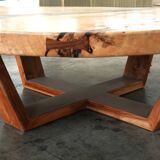 Monumental Artisan-Crafted Mixed Wood Round Coffee Table