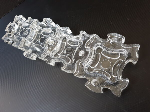 Suite de 4 cendriers bougeoirs puzzle en verre des années 70