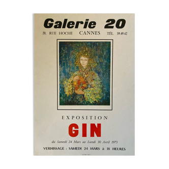 Affiche de Gin Coste-Crasnier pour la Galerie 20 à Cannes en 1973