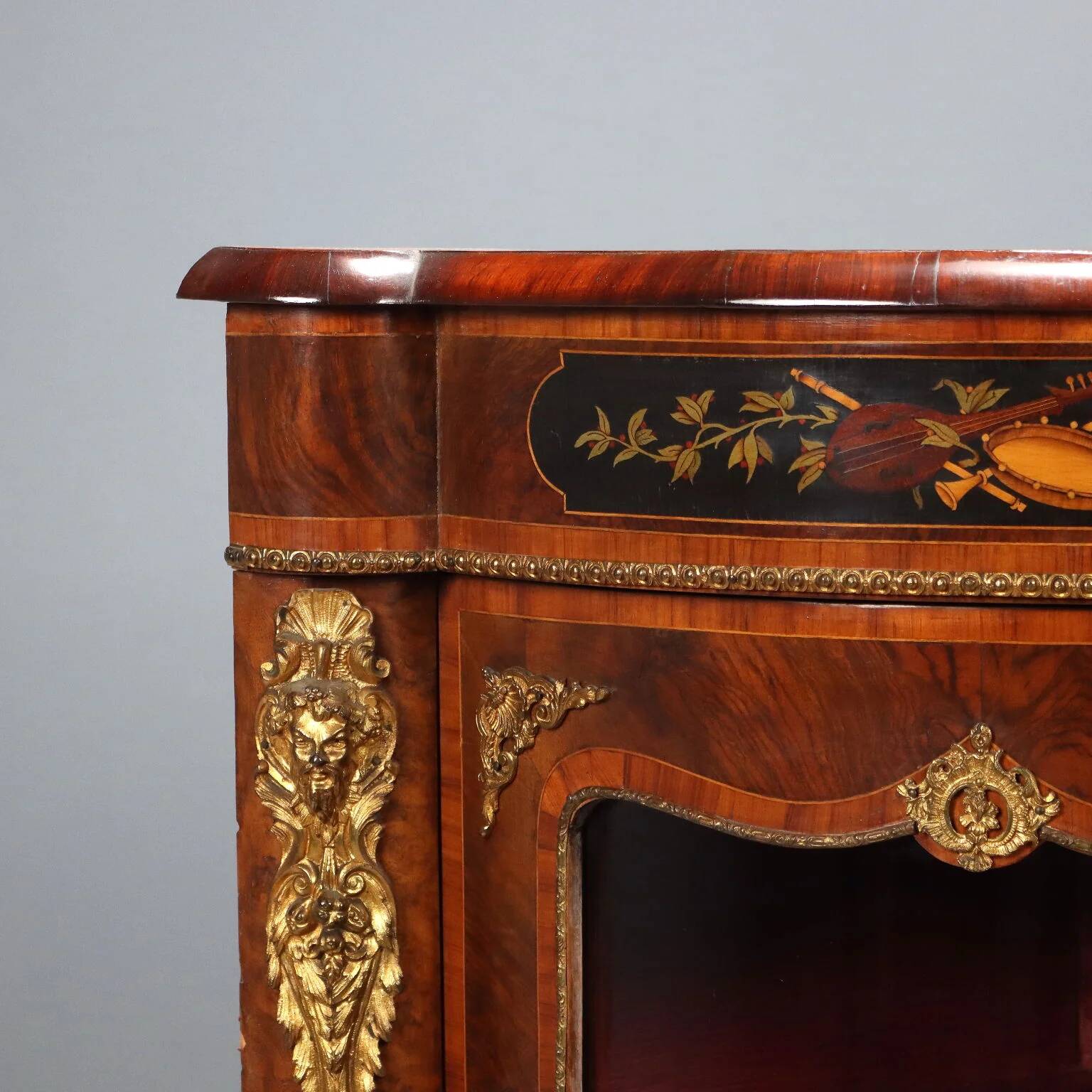 Antique cabinet in various types of wood, United Kingdom, 19th century.