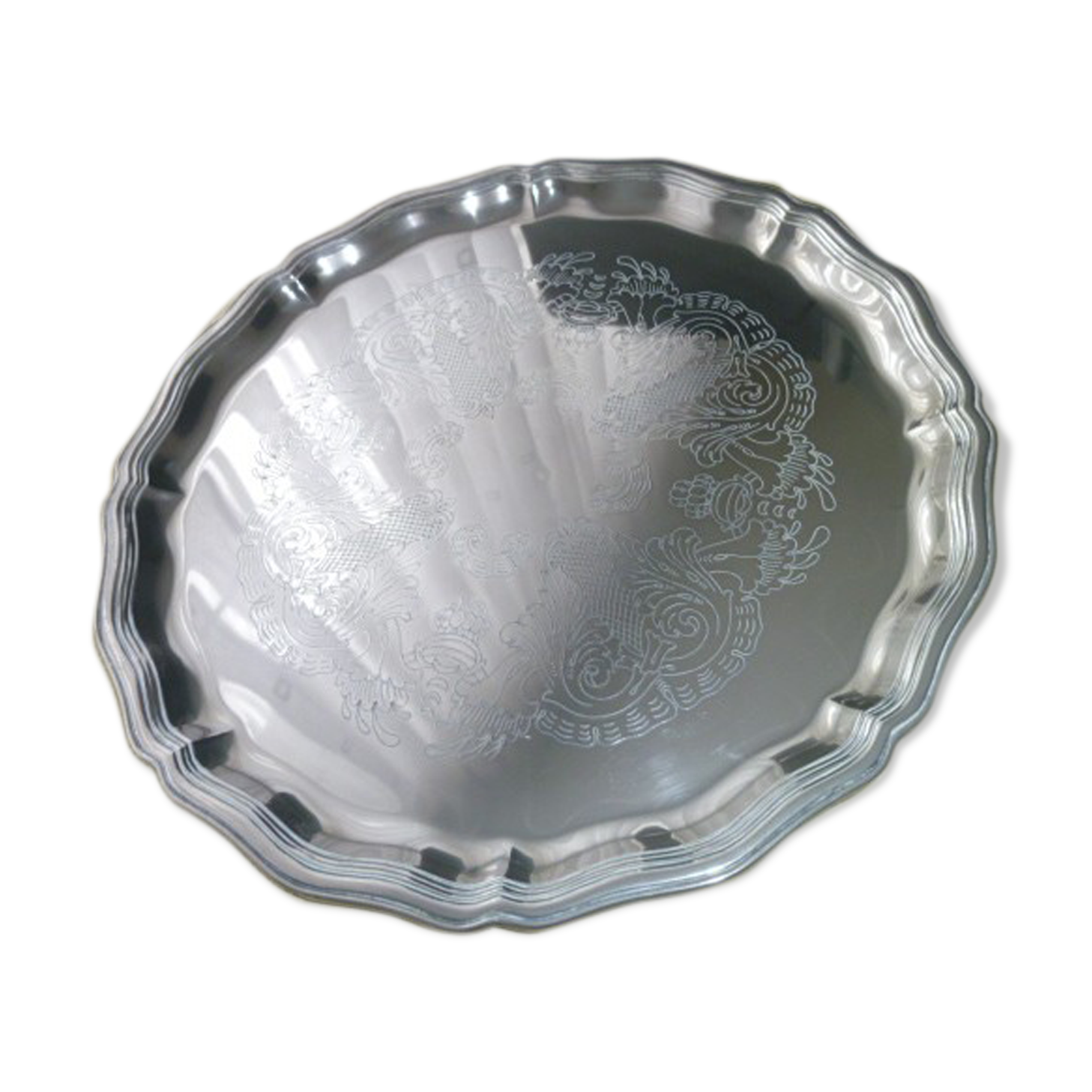 Silver metal serving tray 35.5 cm