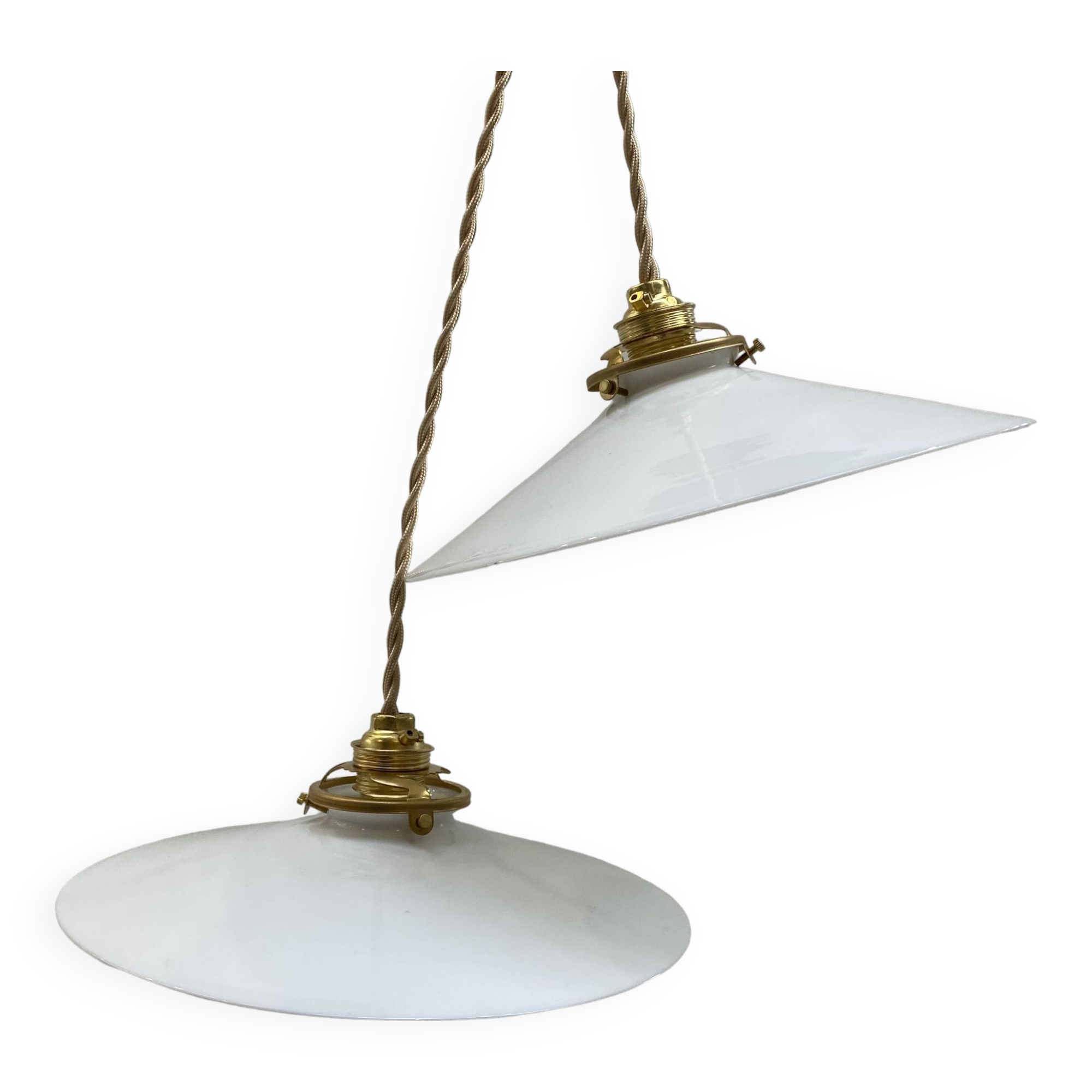 Pair of white opaline pendant lights
