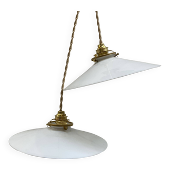 Pair of white opaline pendant lights