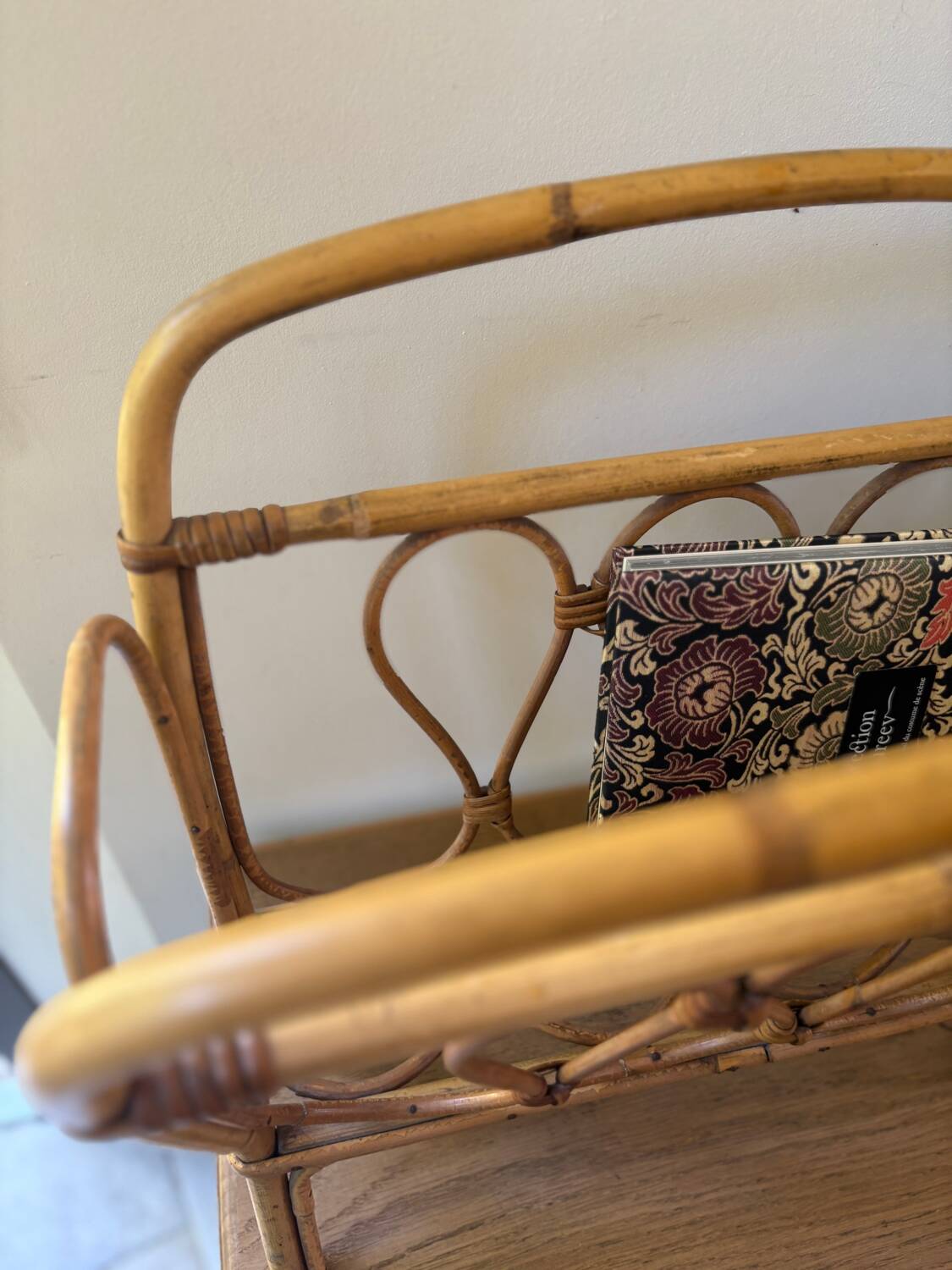 Vintage rattan magazine rack