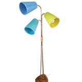 1950s three-light floor lamp with coloured shades