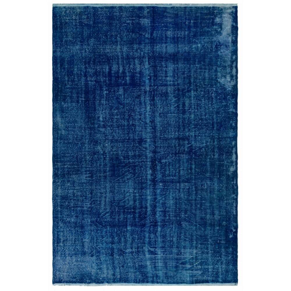 Vintage Hand-Knotted Shabby Chic Style Turkish Wool Area Rug Overdyed in Blue
