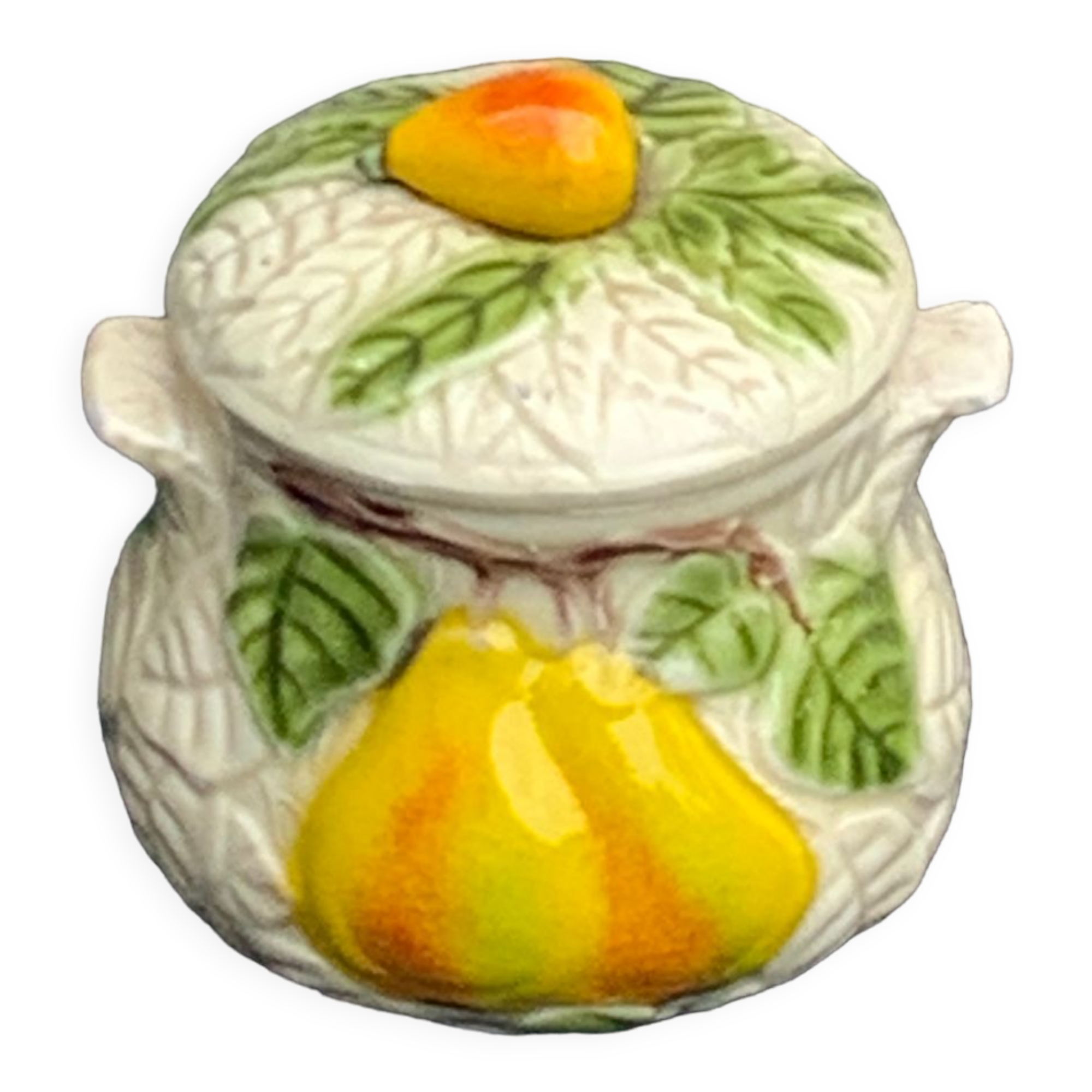 Slurry pattern pears and vintage glazed ceramic grape