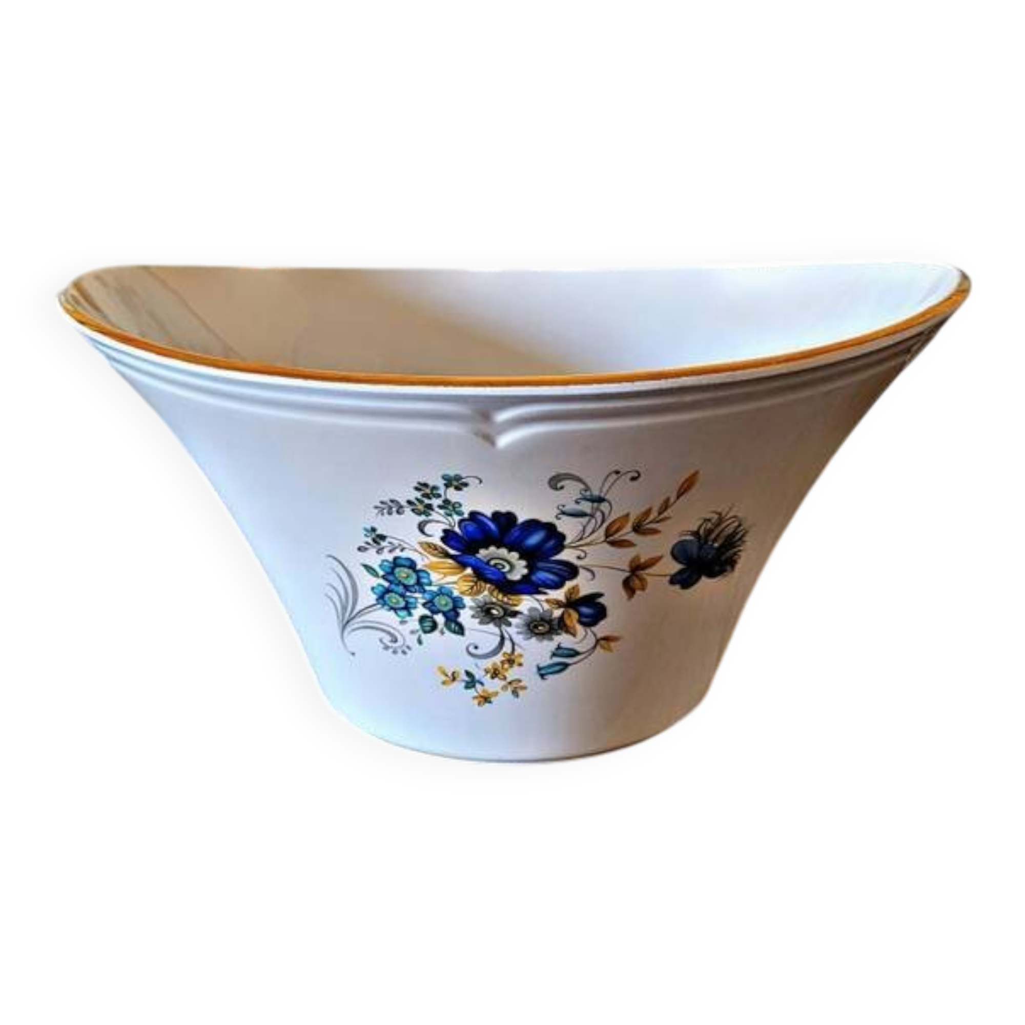 Moulin des Loups Volubilis Salad Bowl (blue flowers, gold rim)