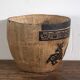 Antique Chinese papier-mâché basket with black papercuts – China, circa 1930