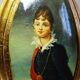 Small vintage Venetian oil on wood convex medallion portrait.