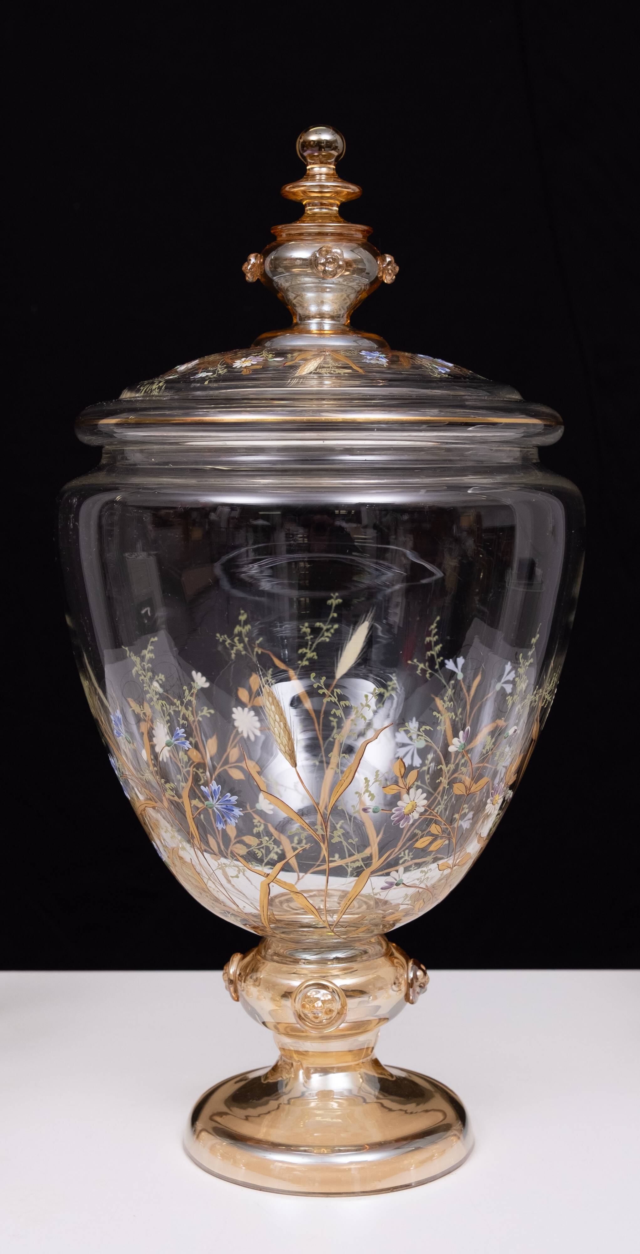 Stunning Antique Enameled Glass serving set for fruit, dessert or punch. 1880