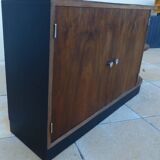 Art Deco low cabinet with two doors and shelf in walnut veneer