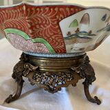 Chinese ceramic cup landscape patterns brass base supported by 4 elephants lai