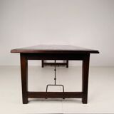 Large Spanish oak dining table with wrought iron bars – 20th century