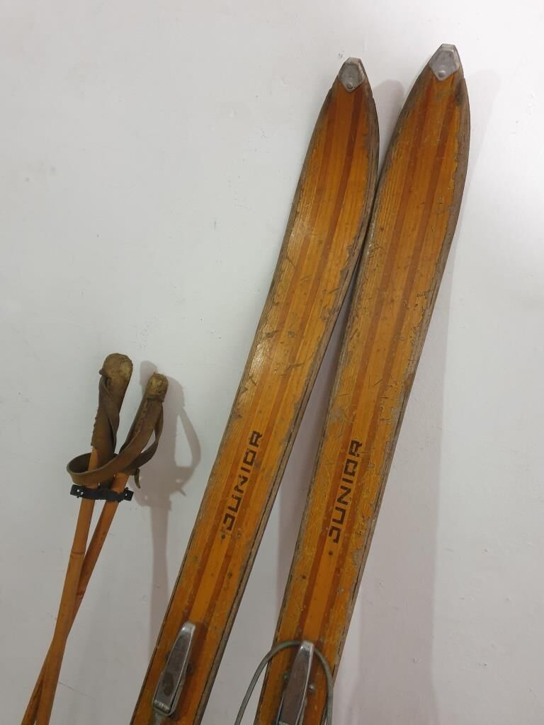 Old pair of wooden skis - vintage sport