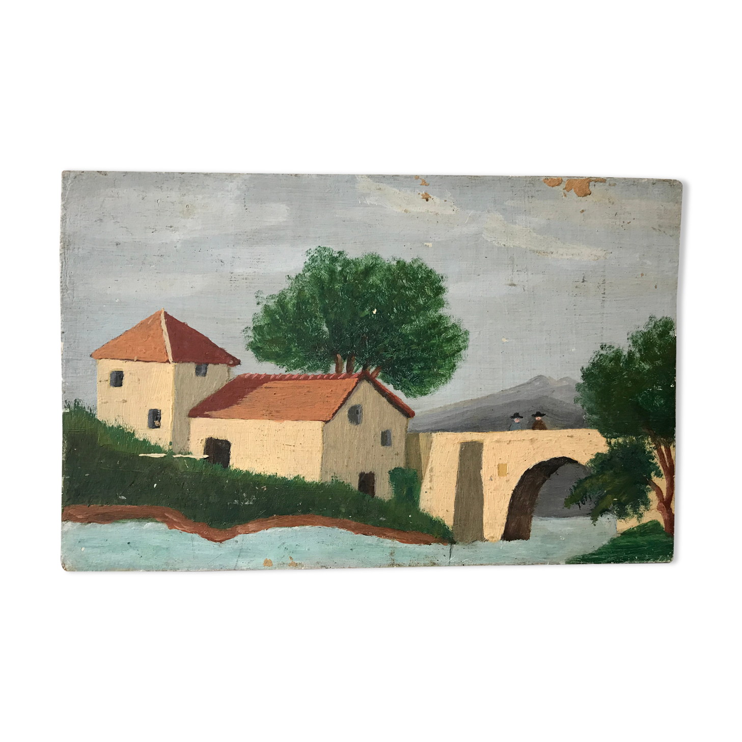 Painting oil old naïve landscape