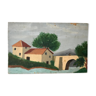 Painting oil old naïve landscape