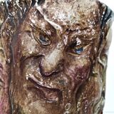 Unique Vintage Hand-Painted Vase with Faces Ascribable to Tullio d'Albisola