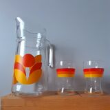 Carafe service and 2 glasses 70s