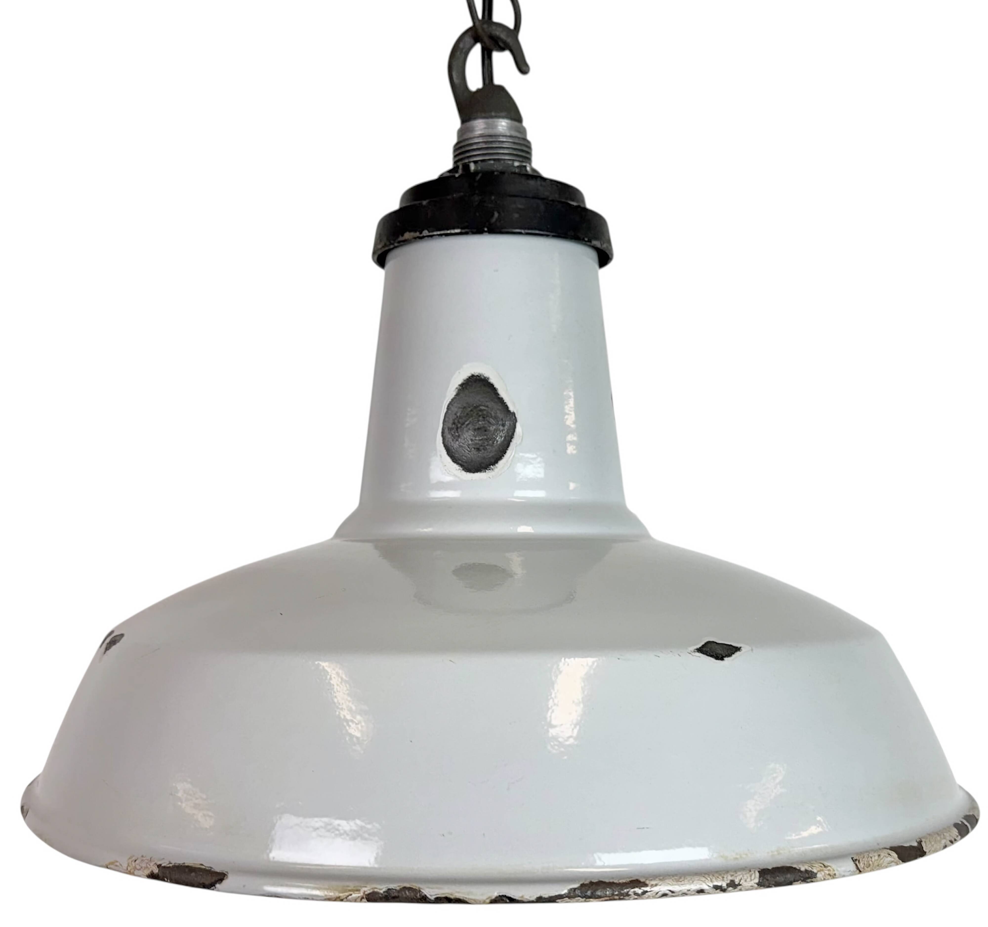 Industrial Grey Enamel Factory Pendant Lamp, 1960s